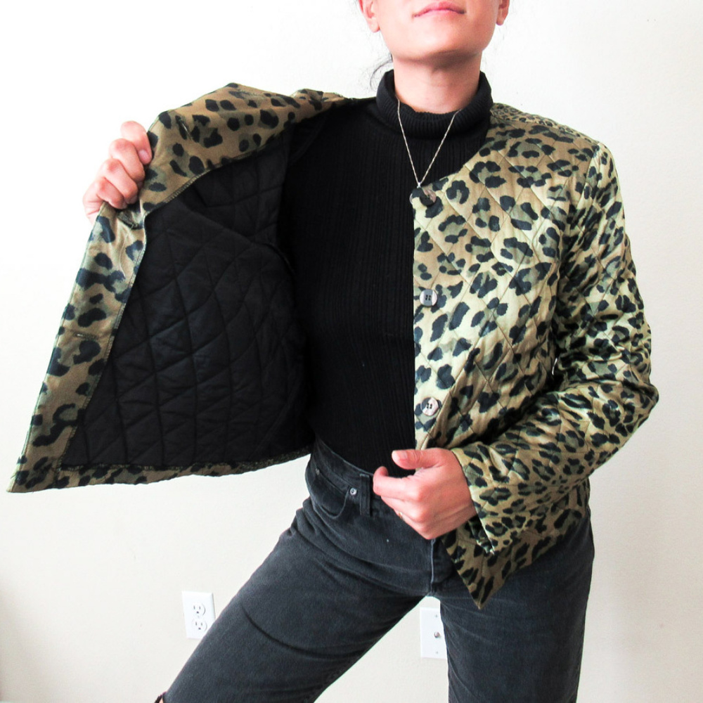 VINTAGE Animal Print Quilted Puffy Jacket RARE - Picture 5 of 8